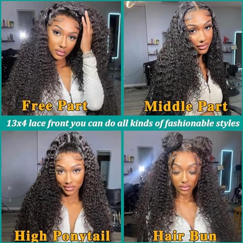 26Inch Deep Wave Lace Front Wigs Human Hair 180% Density Brazilian Virgin 13x4 Deep Curly Wave Frontal Wig Humsn Hair for Black Women Natural Color(26Inch) - Image 2
