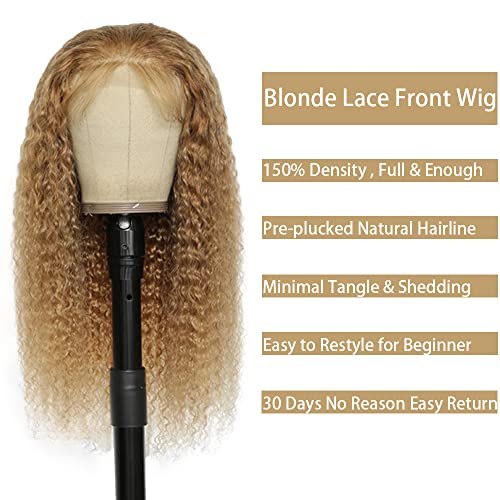 27 inch Lace Front Honey Blonde Wig Human Hair 26 Inch Deep Wave Wig Human Hair 4X1 Hd Transparent Lace Closure Wig Brazilian Virgin Hair Blonde Wig Glueless Pre Plucked With Baby Hair - Image 3