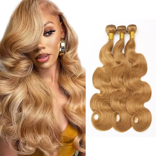 28 30 32 inch Blonde Body Wave Bundles Human Hair 27 Bundles Honey Blonde Bundles Long Hair Double Weft Blonde Human Hair Bundle for Women