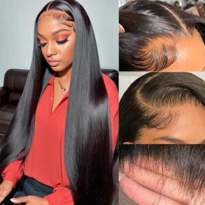 28 Inch 13x4 Lace Front Wigs Human Hair Pre Plucked 180 Density Transparent HD Straight Lace Front Wigs Human Hair for Women with Baby Hair Glueless Wigs Human Hair Pre Plucked Natural Color