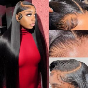 28 Inch 13x6 Straight Human Hair Lace Front Wig Pre Plucked 180 Density