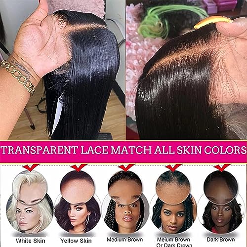 28 Inch HD Transparent Straight Human Hair 360 Lace Front Wig, 200 Density, Pre Plucked, Black Women, High Ponytail/Bun Ready - Image 4