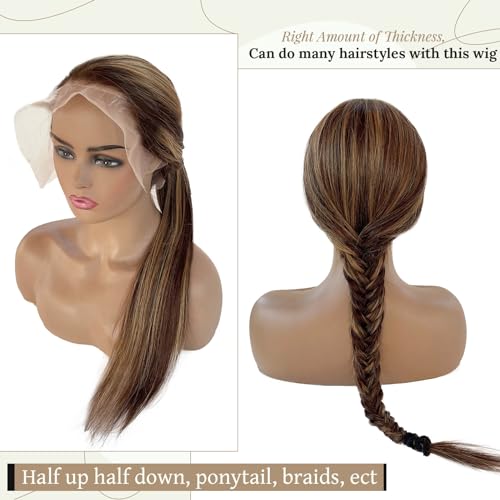 28 Inch 4/27 Brown Blonde Ombre HD Lace Front Wig Human Hair 150% Density - Image 4