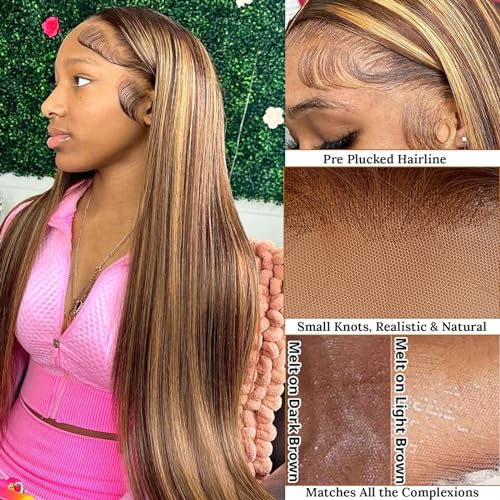 28 Inch 4/27 Brown Blonde Ombre HD Lace Front Wig Human Hair 150% Density - Image 2