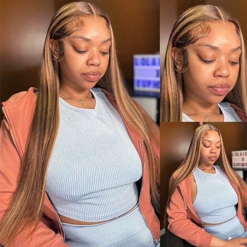 28 Inch 4/27 Brown Blonde Ombre HD Lace Front Wig Human Hair 150% Density - Image 6