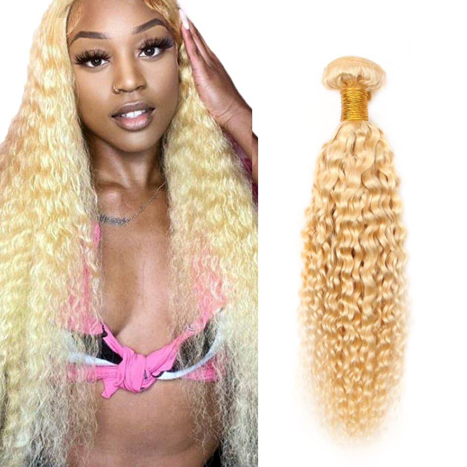 28 Inch 613 Bundles Blonde Kinky Curly Human Hair Bundles Brazilian Unprocessed Virgin Hair 1 Bundle Double Weft 613 Curly Bundles Remy Human Hair Extensions Blonde Bundles