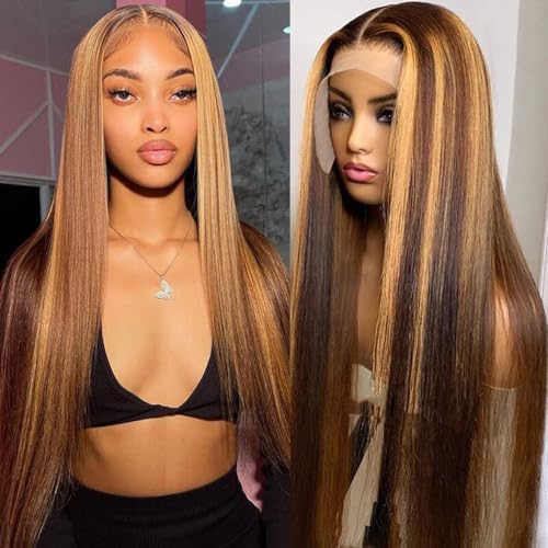 28 Inch Honey Blonde Ombre Straight Human Hair HD Lace Front Wig Pre Plucked 13X4 - Image 2