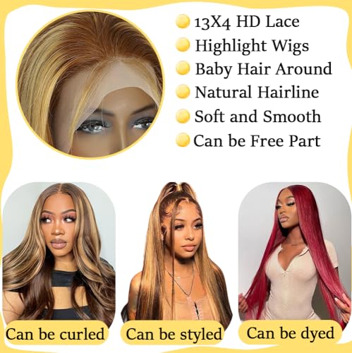 28 Inch Honey Blonde Ombre Straight Human Hair HD Lace Front Wig Pre Plucked 13X4 - Image 3