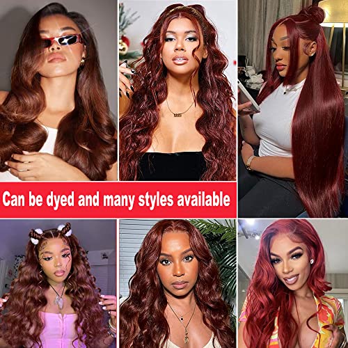 28 Inch Lace Front Wig Human Hair Body Wave Reddish Brown Human Hair Lace Front Wigs 13x4 HD Lace Front Wigs Human Hair Pre Plucked Colored 10A 180% Density Reddish Brown Frontal Wig - Image 4