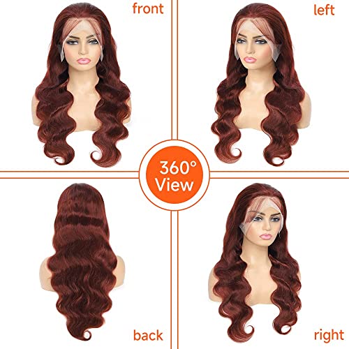 28 Inch Lace Front Wig Human Hair Body Wave Reddish Brown Human Hair Lace Front Wigs 13x4 HD Lace Front Wigs Human Hair Pre Plucked Colored 10A 180% Density Reddish Brown Frontal Wig - Image 7