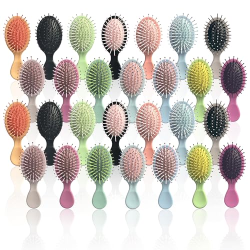 28 Pieces Mini Wet Hair Brush Bulk Small Pocket Hair Brush Set Travel Detangler Hair Brush Mini Soft Bristles Detangling Brush for Most Hair Type Wet Dry Hair, Multicolor