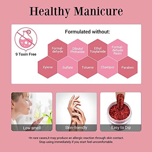 28g/Box Rose Red Wine Shine Glitter Sequins Paillette Dip Powder Nails Dipping Nails Long-Lasting Nails No UV Light Needed, (No.126) - Image 4