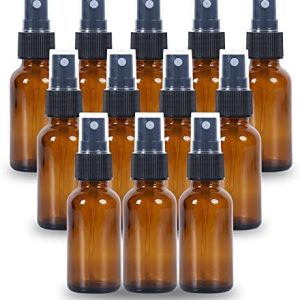2oz Glass Spray Bottle, Fine Mist Boston Glass Bottles with Black Fine Mist Sprayer Small Clear Bottles for Essential Oils, Bath, Beauty, Hair & Cleaning, Amber, Pack of 12