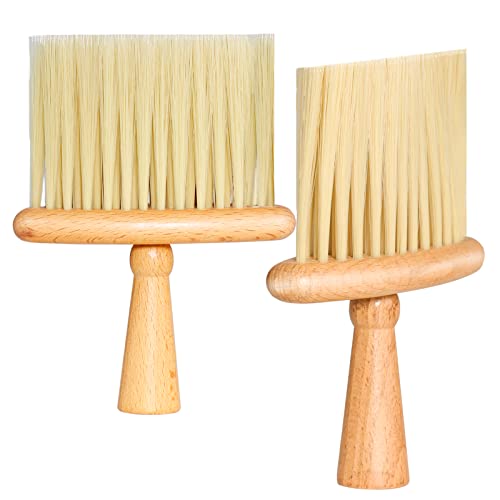 2PCS Barber Brush Neck Duster for Hair Cutting Barbershop Salon and Home Use Natural Wooden Handle