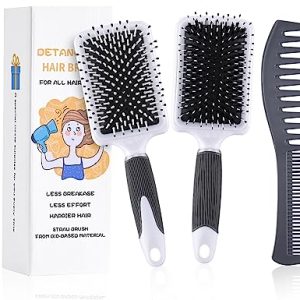 2Pcs Hair Brush, Double Sided Boar Bristle Hair Brush and Paddle Brush for Thick Curly Thin Long Short Wet or Dry Hair, Hair Brush for Men Women Kids, Giftbox & Tail Comb Included