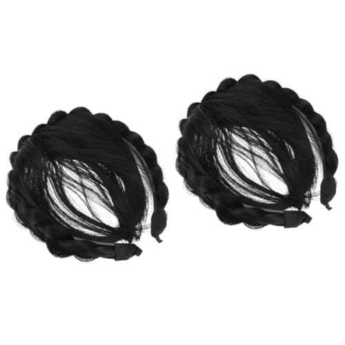 2pcs Human Hair Wigs with Bangs for Women, Headband Hairpieces and Extensions