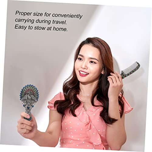 2pcs Mirror Detangling Hair Brush Portable Makeup Portable Single- Sided Compact Alloy Peacock Comb - Image 2