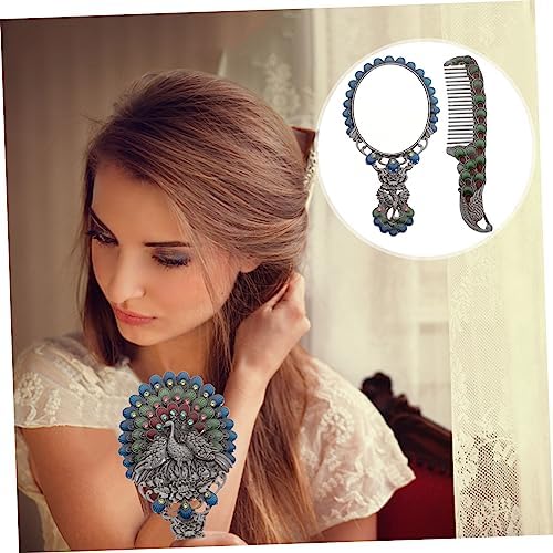 2pcs Mirror Detangling Hair Brush Portable Makeup Portable Single- Sided Compact Alloy Peacock Comb - Image 9