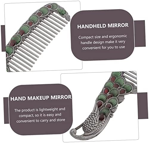 2pcs Mirror Detangling Hair Brush Portable Makeup Portable Single- Sided Compact Alloy Peacock Comb - Image 4