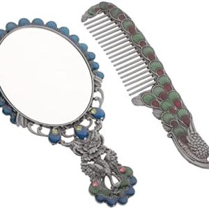 2pcs Mirror Detangling Hair Brush Portable Makeup Portable Single- Sided Compact Alloy Peacock Comb