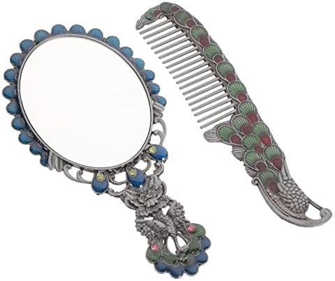 2pcs Mirror Detangling Hair Brush Portable Makeup Portable Single- Sided Compact Alloy Peacock Comb