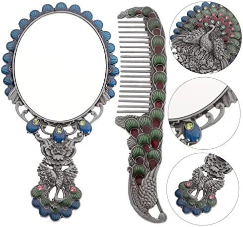 2pcs Mirror Detangling Hair Brush Portable Makeup Portable Single- Sided Compact Alloy Peacock Comb - Image 7