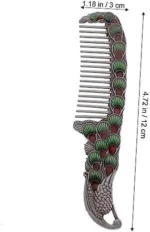 2pcs Mirror Detangling Hair Brush Portable Makeup Portable Single- Sided Compact Alloy Peacock Comb - Image 5