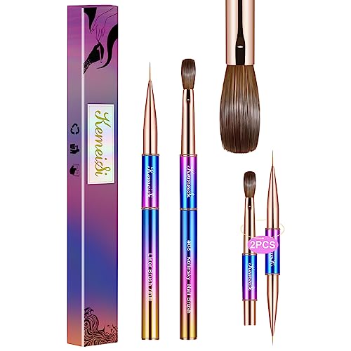 2 Piece #08 Kolinsky Acrylic Nail Brush Set with Sturdy Handles for Professional Nail Art