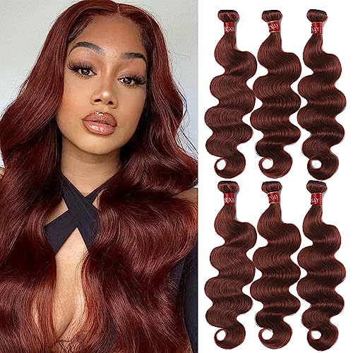 3 Bundles Human Hair Reddish Brown Bundles 161820inch Brazilian Body Wave Virgin 33B Human Hair 3Bundles Unprocessed Brown Copper Red Remy Hair Bundles for Women (16 18 20,33B)