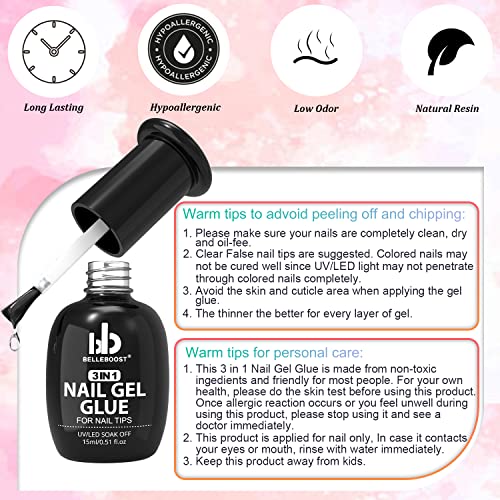 3 in 1 Nail Gel Glue for Acrylic Nails,15ml x2 PCS Muti-Functional Press On Nail Glue Gel Kits for False Nail Tips UV/LED Lamp Needed - Image 6