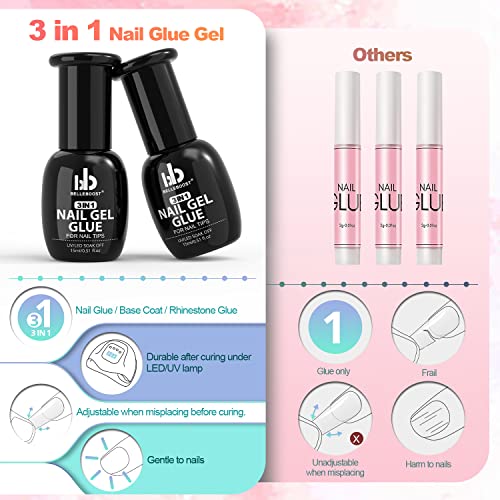 3 in 1 Nail Gel Glue for Acrylic Nails,15ml x2 PCS Muti-Functional Press On Nail Glue Gel Kits for False Nail Tips UV/LED Lamp Needed - Image 4