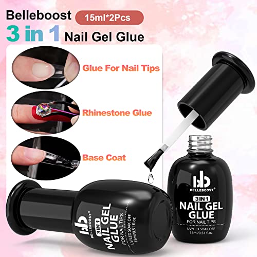 3 in 1 Nail Gel Glue for Acrylic Nails,15ml x2 PCS Muti-Functional Press On Nail Glue Gel Kits for False Nail Tips UV/LED Lamp Needed - Image 2