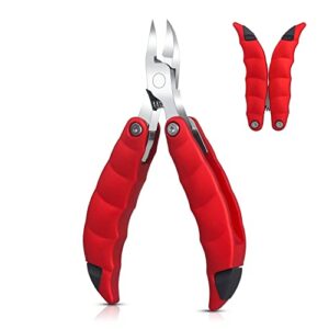 3-in-1 Toenail Clippers Set - Heavy Duty Toenail Clippers for Seniors Thick Toenails - Collapsing Cuticle Cutter Toe Nail Clippers Adult Thick Nails - Nail Clippers for Men with Soft Long Handle - Red