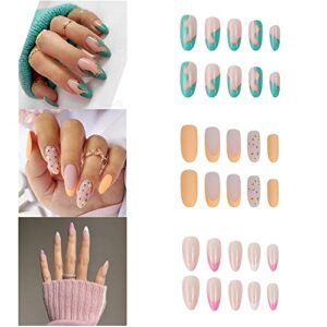3 Pack Medium Length Acrylic Full Cover Press On Nails for Women
