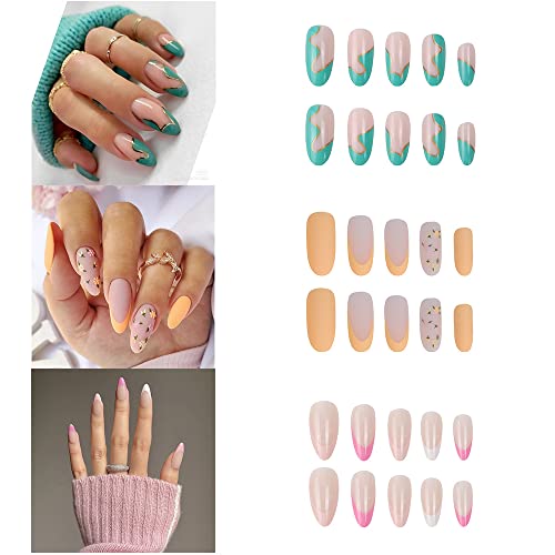 3 Pack Medium Length Acrylic Full Cover Press On Nails for Women