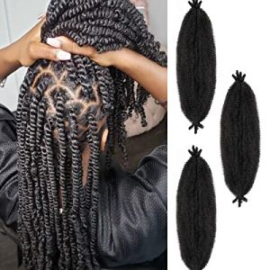 3 Packs Springy Afro Twist Hair with Crochet Hook, 16 Inch Pre-Separated Marley Crochet Braiding Hair for Distressed Soft Locs, Natural Black Synthetic Hair Extension for Black Women(1B#)