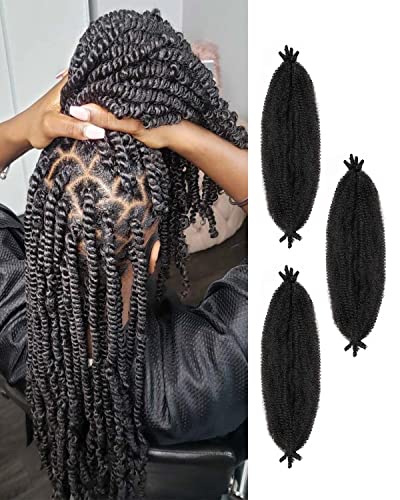 3 Packs Springy Afro Twist Hair with Crochet Hook, 16 Inch Pre-Separated Marley Crochet Braiding Hair for Distressed Soft Locs, Natural Black Synthetic Hair Extension for Black Women(1B#)