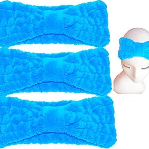 3 PACK（Blue） Microfiber Bowtie Women Beauty Headbands, Extrame Soft & Ultra Absorbent, Comfort to Wash Makeup Mask Shower Facial Skincare Spa Thick Hair Band for Girls