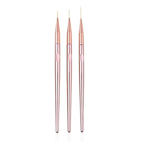 3 Pcs Rose Gold Nail Art Liner Brushes Set, UV Gel Acrylic Application Nail Pens Nail Art Designs Tools(7mm/9mm/11mm)