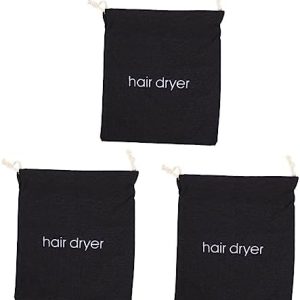 3 Piece Canvas Mini Hair Dryer & Curling Iron Drawstring Storage Bag Set Small Travel Fabric