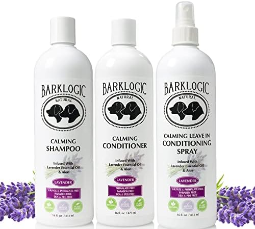 3 Piece Shampoo and Conditioner Grooming Kit for Dogs and Puppies - Lavender Shampoo, Conditioner, and Leave in Conditioning Detangler Spray