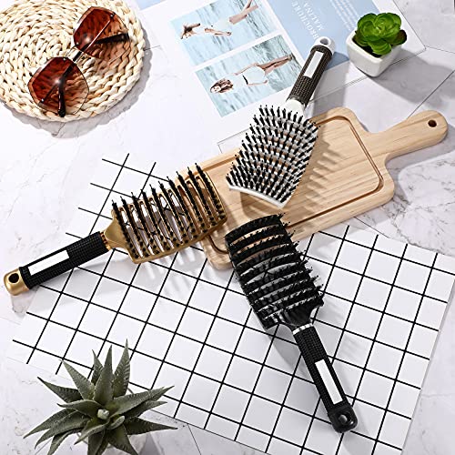 3 Pieces Curved Vented Boar Bristle Hair Brushes Fast Dry Detangling Hair Brush Curved Vented Styling Hair Brush Fast Blow Drying Hair Brush for Wet, Long and Curly Hair (Black, White, Gold) - Image 6