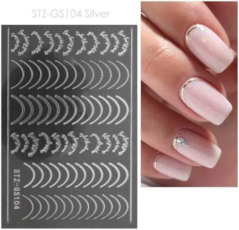 3D Rose Gold French Tip Nail Art Stickers with Simple Curved Lines - Pack of 3 - Image 5