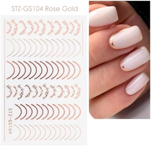 3D Rose Gold French Tip Nail Art Stickers with Simple Curved Lines - Pack of 3 - Image 4