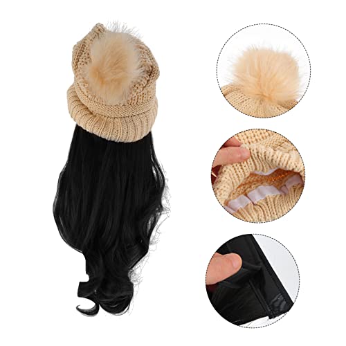 3 Sets Detachable Curly Human Hair Wigs with Winter Hat Ponytail Design - Image 6