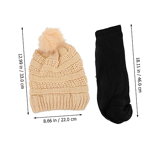 3 Sets Detachable Curly Human Hair Wigs with Winter Hat Ponytail Design - Image 2