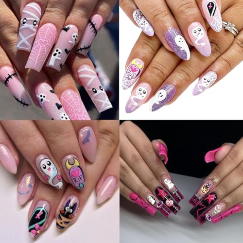 Halloween Nail Art Stickers 5D 3 Sheets Skull Spider Web Ghost Pumpkin Designs for Women - Image 6