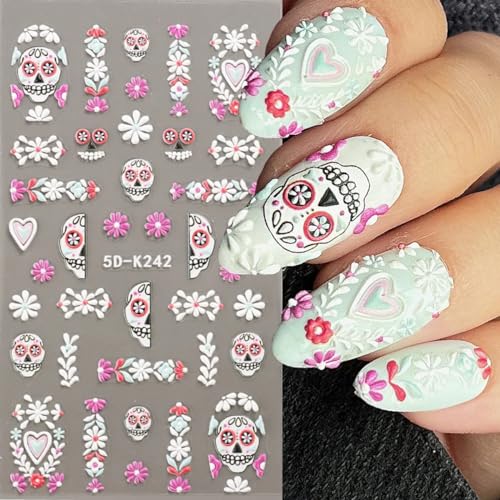 Halloween Nail Art Stickers 5D 3 Sheets Skull Spider Web Ghost Pumpkin Designs for Women - Image 4