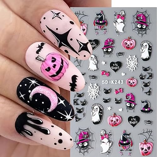 Halloween Nail Art Stickers 5D 3 Sheets Skull Spider Web Ghost Pumpkin Designs for Women - Image 5