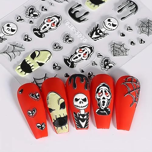 3 Sheets,5D Embossed Halloween Nail Art Stickers, Adhesive Slider Zombie Ghost Blood Spider Bat Nail Designs Halloween Nail Accessories Decorations for Women Girls (5D Zombie 3Pcs) - Image 8